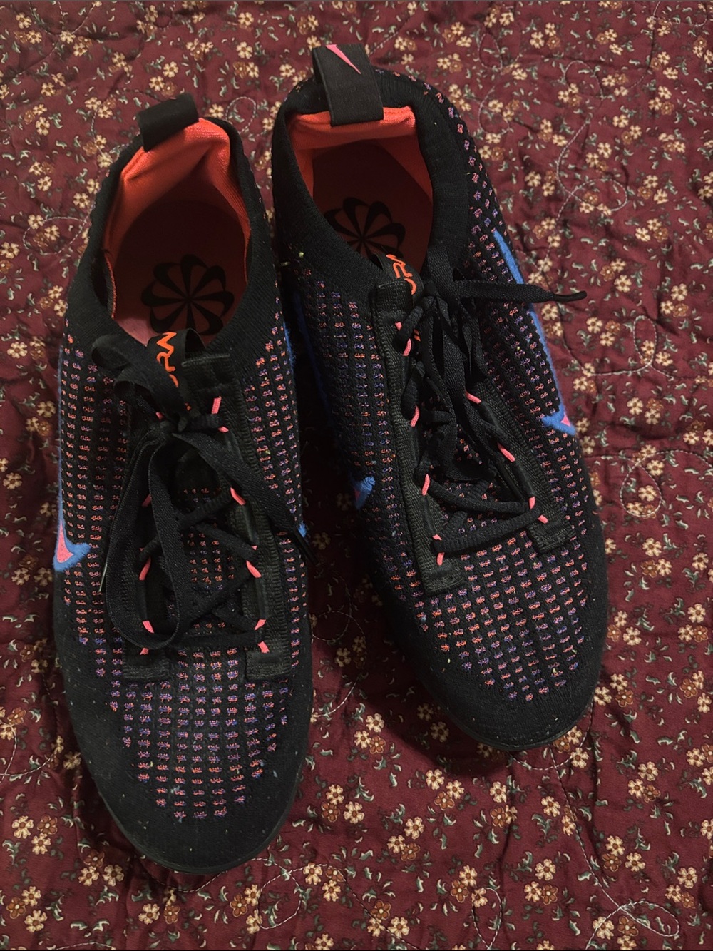 Nike Women's Black Knit Running Shoes with Coral & Blue Accents